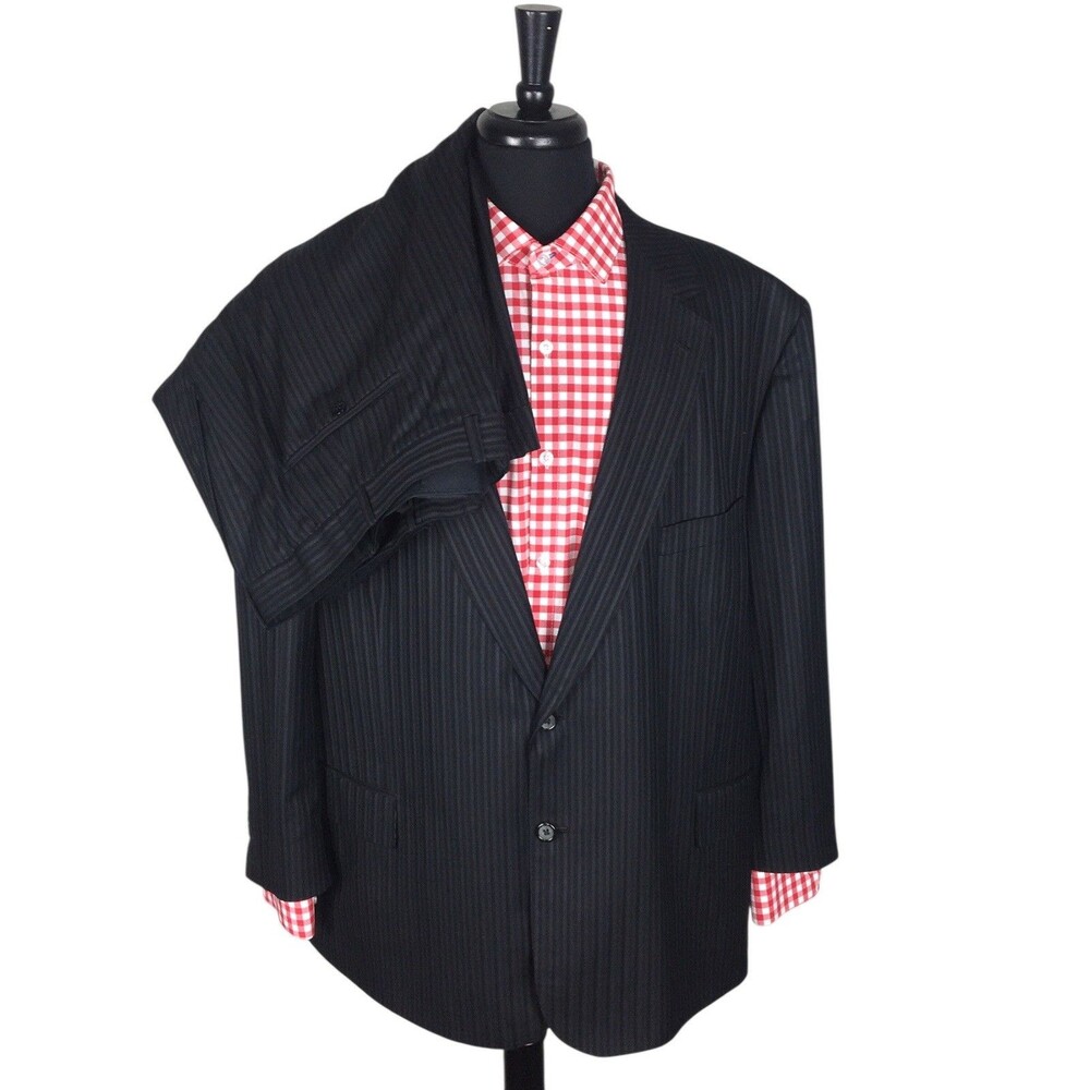 Richard Bennett Holland & Sherry Men 56R Black Striped Wool Suit Pants 46x26.5